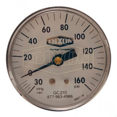Dixon Compound Gauge, 0 to 160 psi, 1/4 in Connection, 2-1/2 in Dial, +/- 3-2-3 % GC210